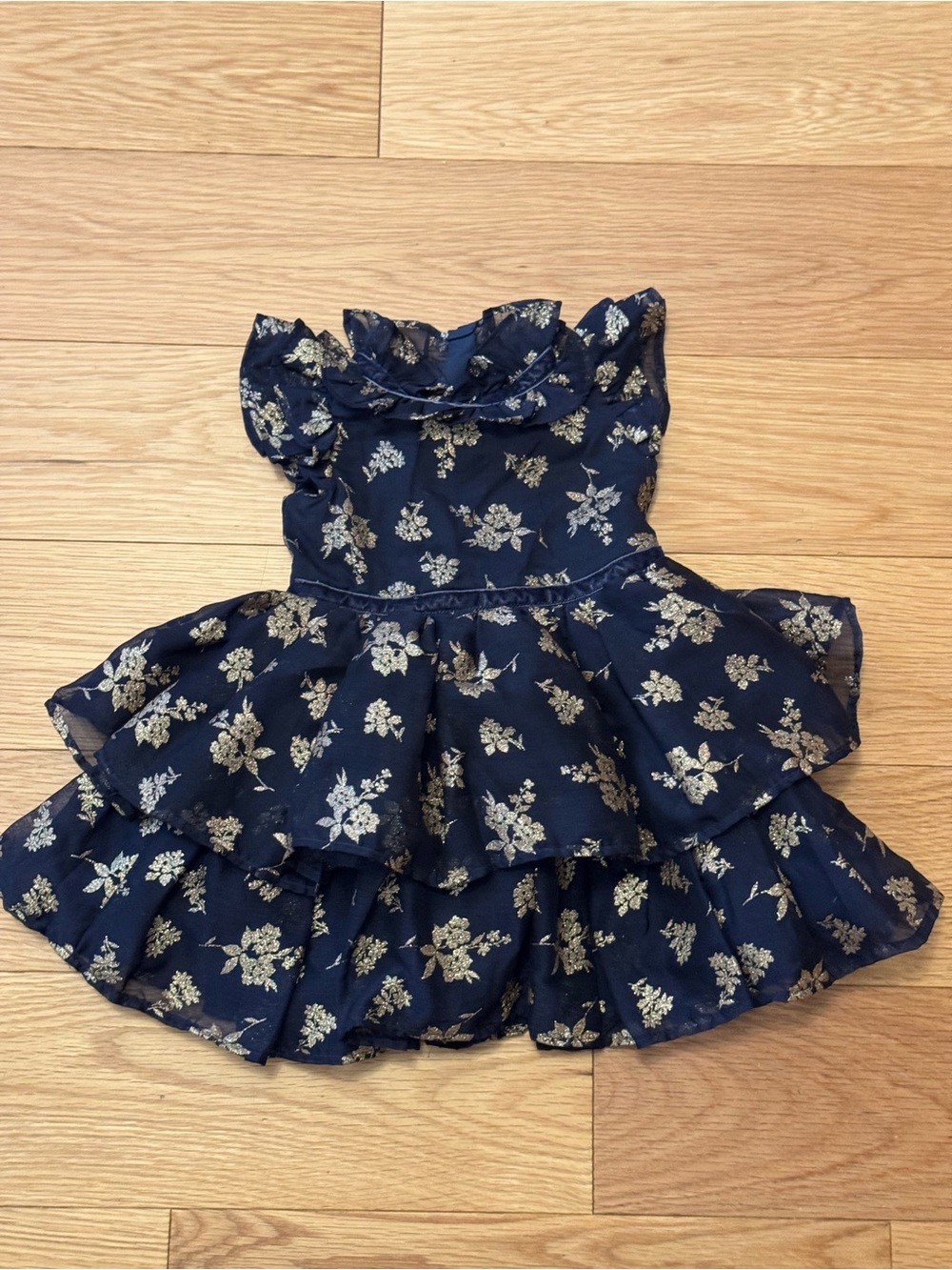 Janie and Jack Navy Blue Dress with Gold Floral